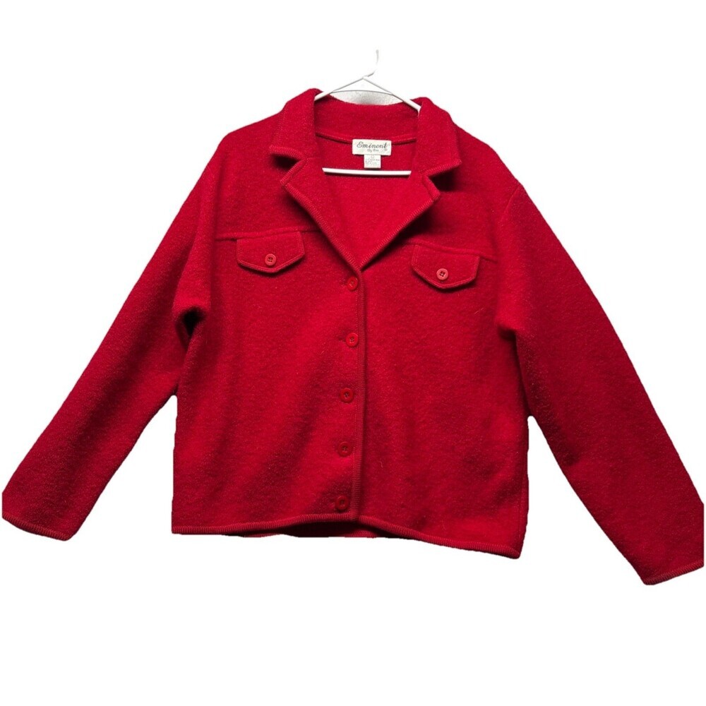 Vintage Eminent by Lisa 100% Boiled Wool Button Up Jacket Blazer Red Size Large